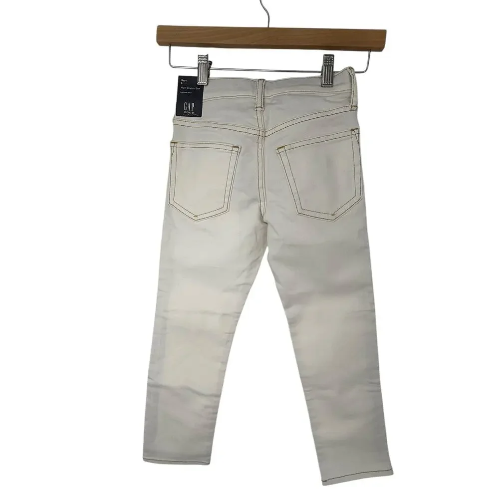 Gap Kids White Stretch Slim Jeans Boys Size 6 Adjustable Waist Stain Resistant